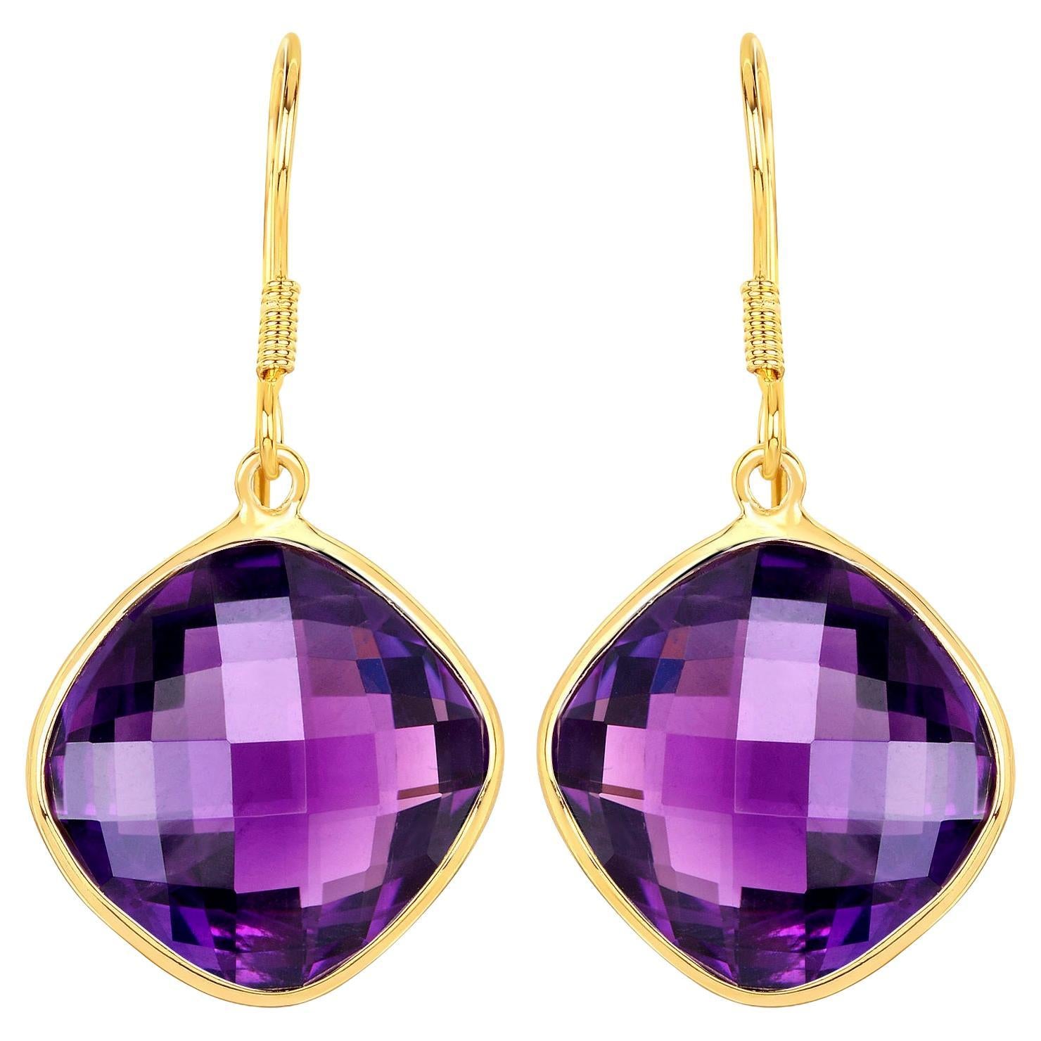 Amethyst Earrings 24.5 Carats Gold Plated Silver