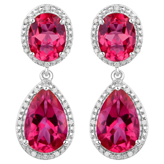 Hot Pink Topaz Earrings Diamond Setting 11.35 Carats Total