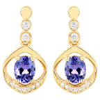 Natural Tanzanite Earrings With Diamonds 0.72 Carats 14K Yellow Gold