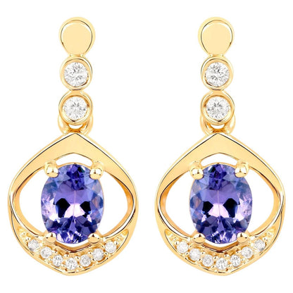 Natural Tanzanite Earrings With Diamonds 0.72 Carats 14K Yellow Gold