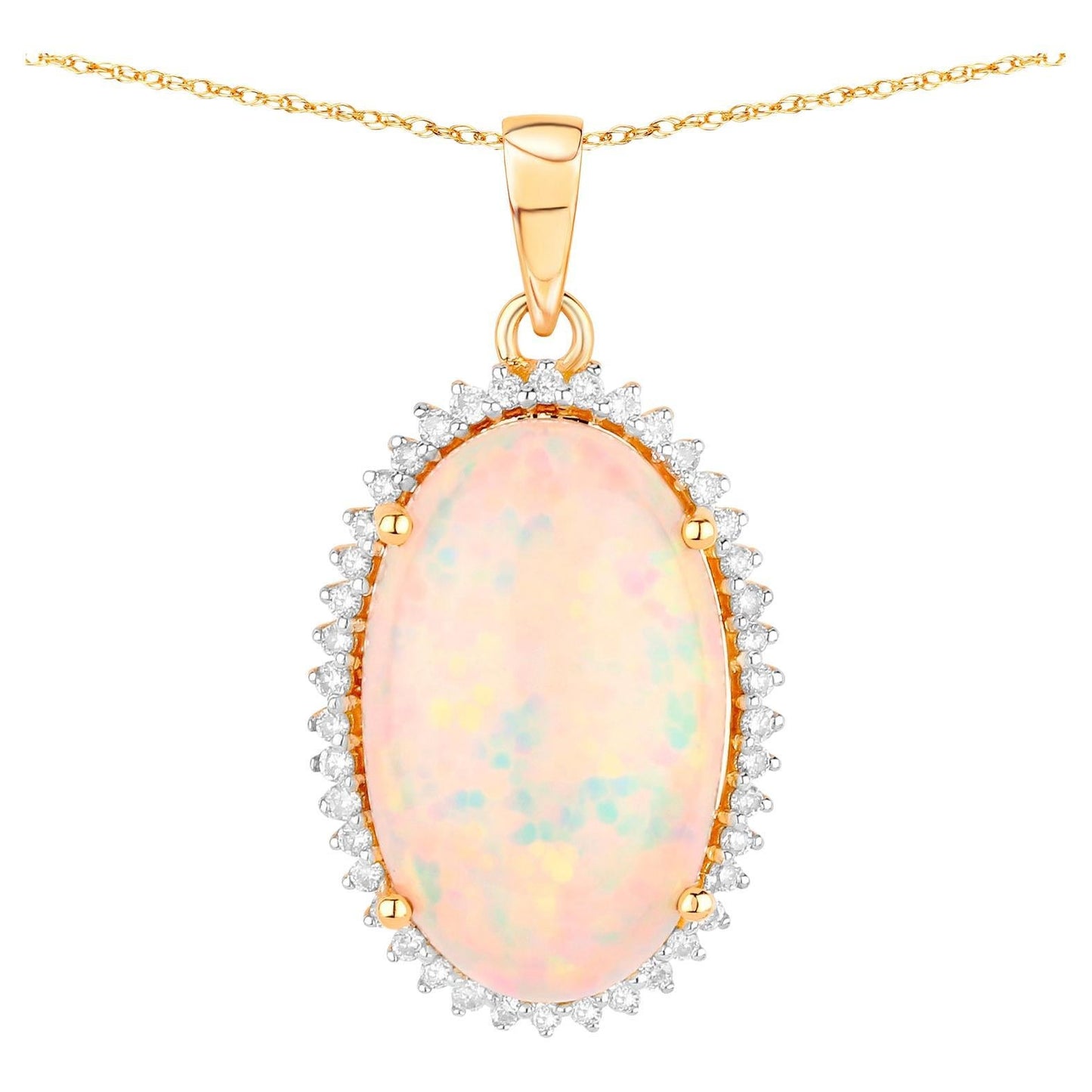 Ethiopian Opal Pendant Necklace Diamond Halo 5.51 Carats 14K Yellow Gold