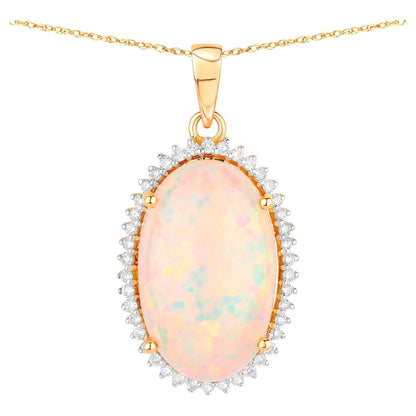 Ethiopian Opal Pendant Necklace Diamond Halo 5.51 Carats 14K Yellow Gold