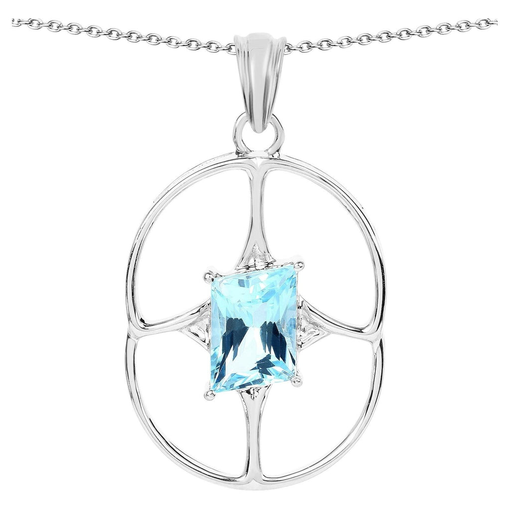 Swiss Blue Topaz Pendant 5.24 Carats Sterling Silver