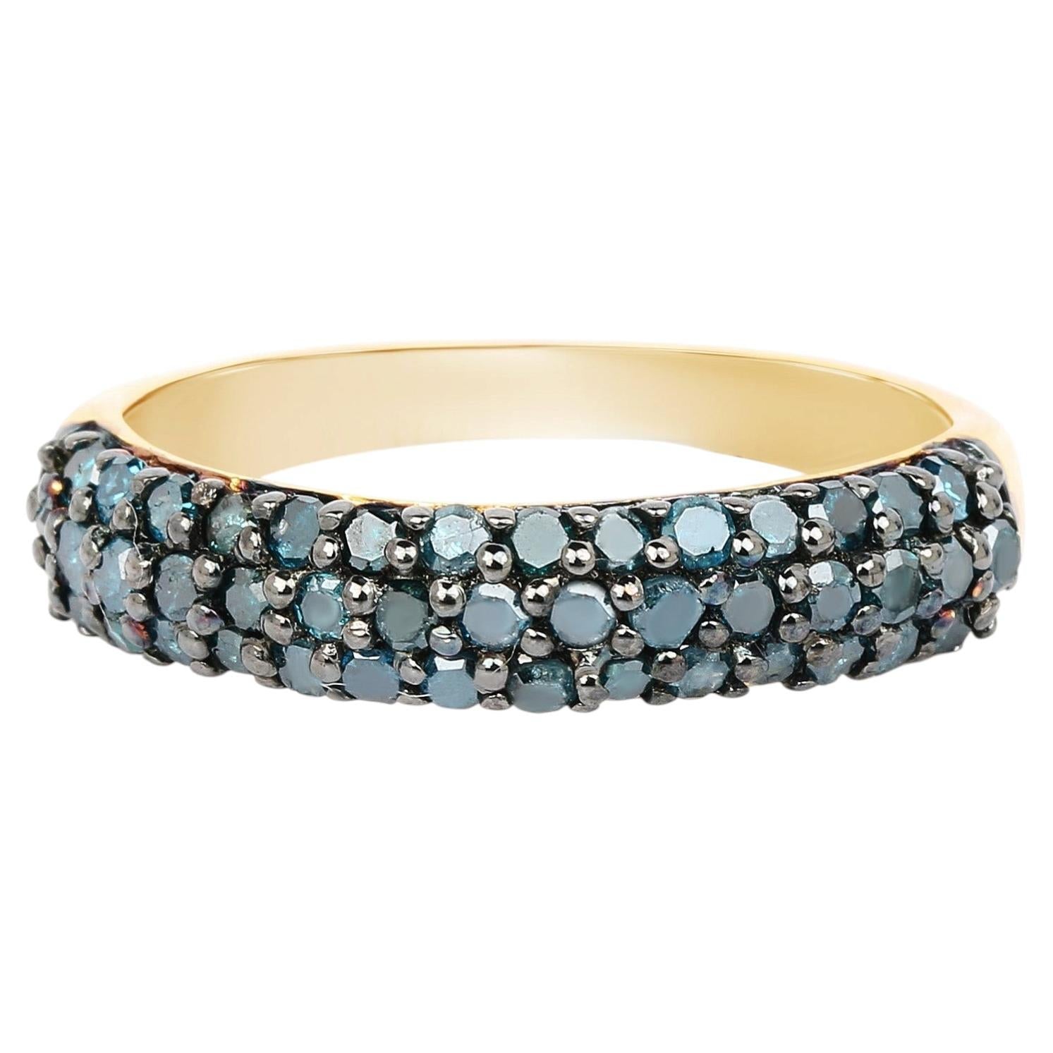Blue Diamond Ring 0.64 Carats Gold Plated Silver