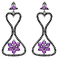Amethyst Dangle Earrings Black Spinel 6.2 Carats Black Rhodium Plated Silver
