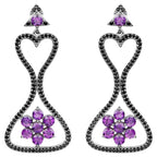 Amethyst Dangle Earrings Black Spinel 6.2 Carats Black Rhodium Plated Silver