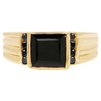 Black Onyx Ring With Black Diamonds 2.12 Carats Gold Plated Silver