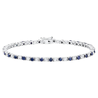 Blue Sapphire Bracelet White Topaz 6.86 Carats Sterling Silver
