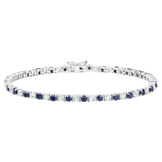 Blue Sapphire Bracelet White Topaz 6.86 Carats Sterling Silver