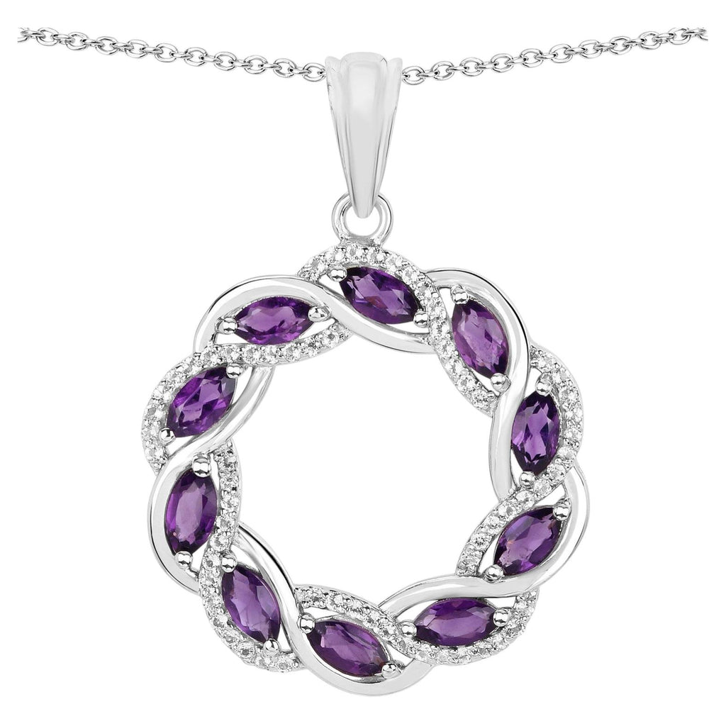 Amethyst Pendant With White Topaz 1.8 Carats Sterling Silver