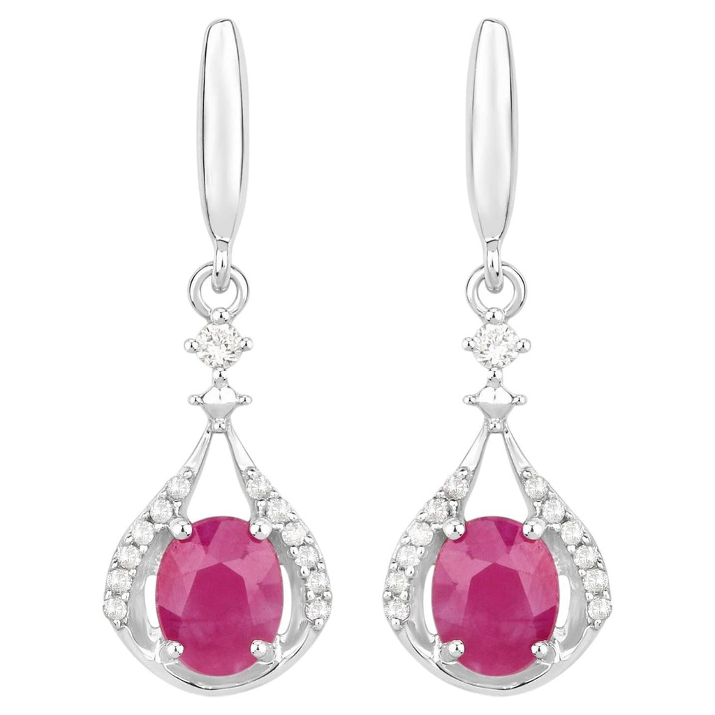 Natural Ruby Earrings With Diamonds 0.66 Carats 14K White Gold