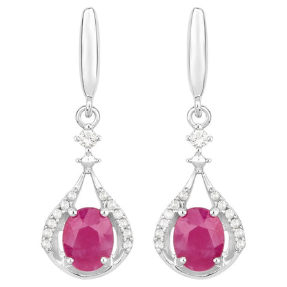 Natural Ruby Earrings With Diamonds 0.66 Carats 14K White Gold