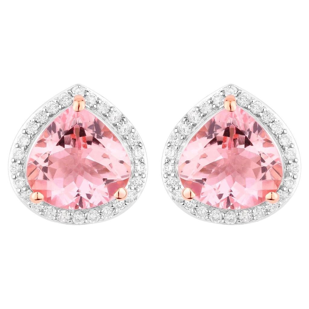 Morganite Stud Earrings With Diamonds 3.24 Carats 14K Rose Gold