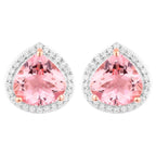 Morganite Stud Earrings With Diamonds 3.24 Carats 14K Rose Gold