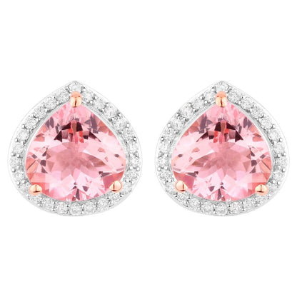Morganite Stud Earrings With Diamonds 3.24 Carats 14K Rose Gold