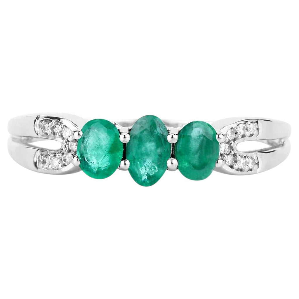 Zambian Emerald Ring With Diamonds 0.48 Carats 14K White Gold