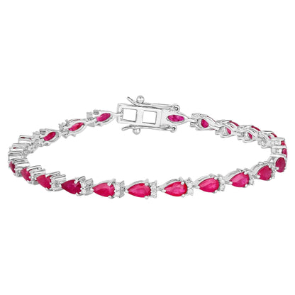 Ruby Bracelet With Diamonds 6.62 Carats 14K White Gold