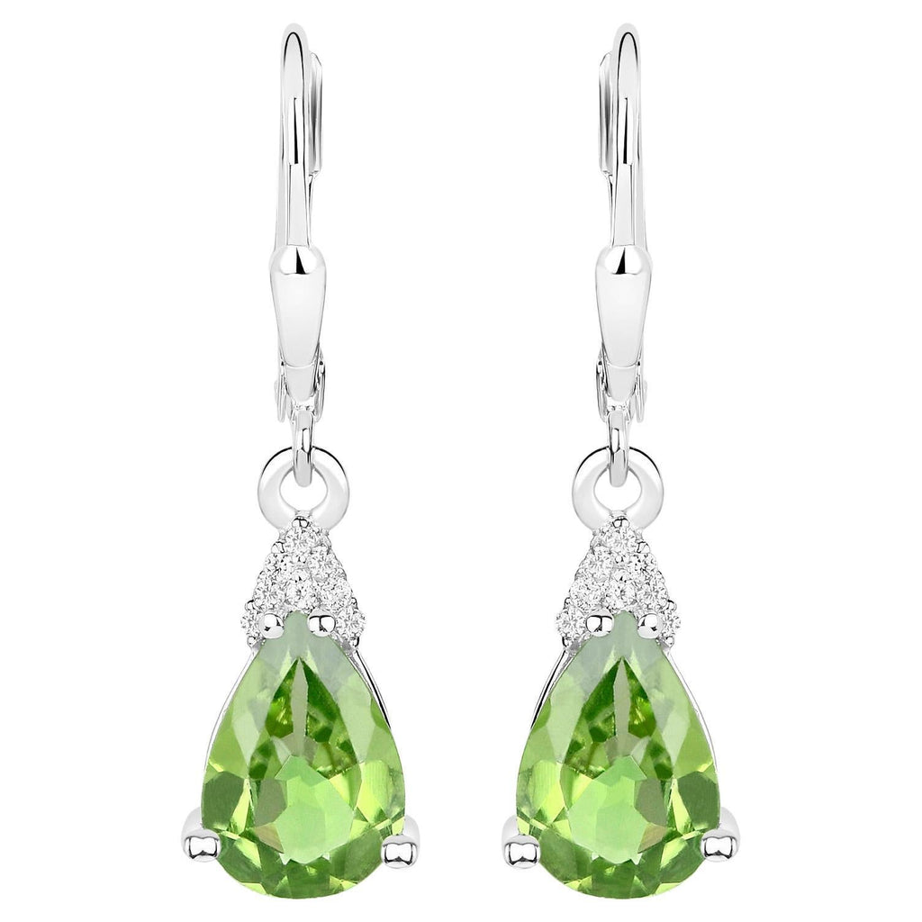 Peridot Dangle Earrings White Zircon 2.80 Carats 18K White Gold Plated Silver