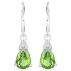 Peridot Dangle Earrings White Zircon 2.80 Carats 18K White Gold Plated Silver