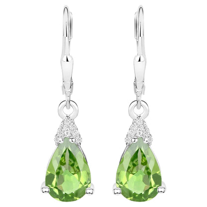 Peridot Dangle Earrings White Zircon 2.80 Carats 18K White Gold Plated Silver
