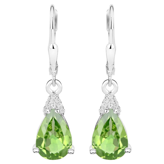 Peridot Dangle Earrings White Zircon 2.80 Carats 18K White Gold Plated Silver