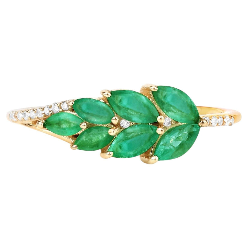 Zambian Emerald Ring With Diamonds 0.62 Carats 14K Yellow Gold