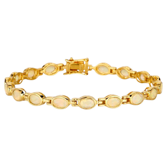 Natural Ethiopian Opal Bracelet 4.08 Carats Gold Plated Silver