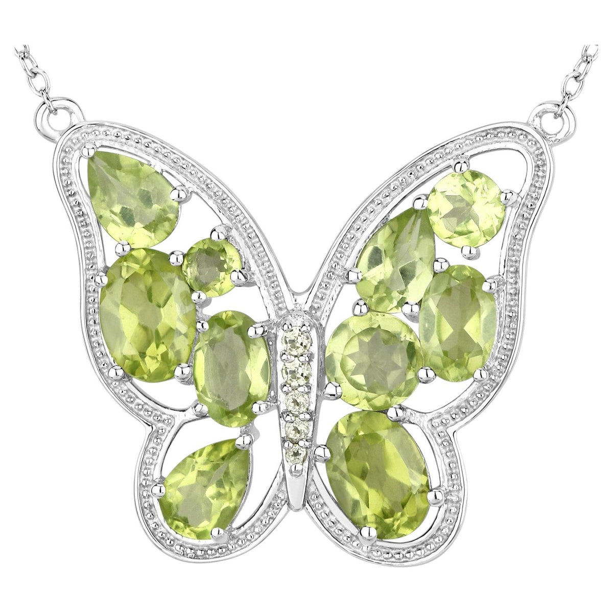 Peridot Butterfly Necklace 4.5 Carats Sterling Silver