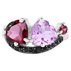 Rhodolite Garnet Heart Ring Amethyst and Black Spinel 4 Carats Sterling Silver