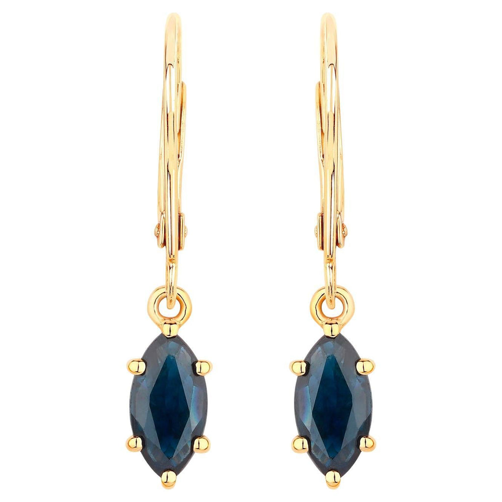 Natural Sapphire Dangle Earrings 1.18 Carats 10K Yellow Gold