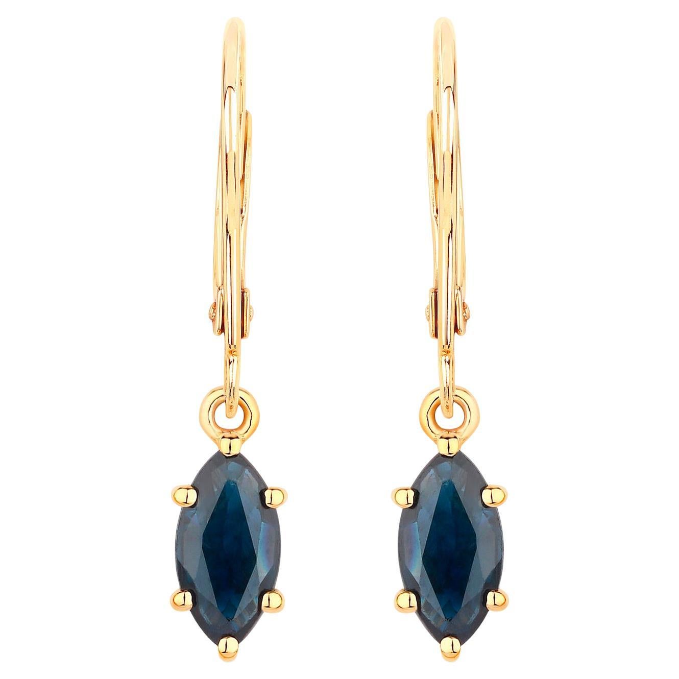 Natural Sapphire Dangle Earrings 1.18 Carats 10K Yellow Gold
