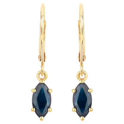 Natural Sapphire Dangle Earrings 1.18 Carats 10K Yellow Gold