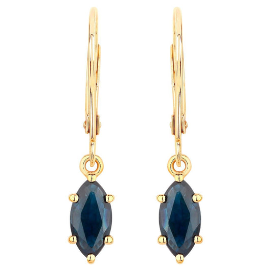 Natural Sapphire Dangle Earrings 1.18 Carats 10K Yellow Gold
