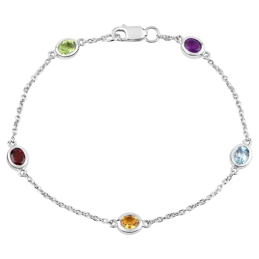 Natural Mixed Gemstones Bracelet 1.76 Carats Sterling Silver