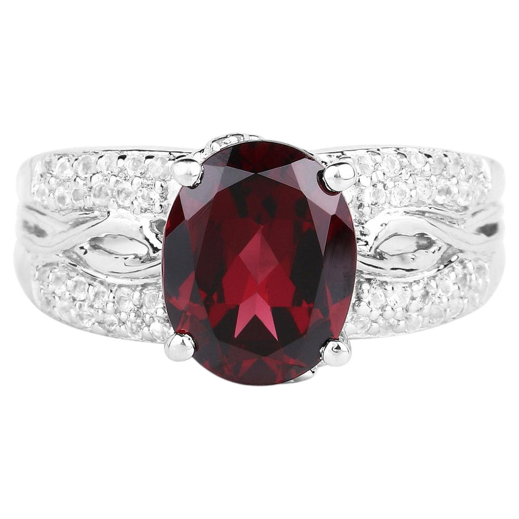 Rhodolite Garnet Ring With White Topaz 3.2 Carats Sterling Silver