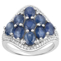 Blue Sapphire Ring With Diamonds 3.36 Carats Sterling Silver