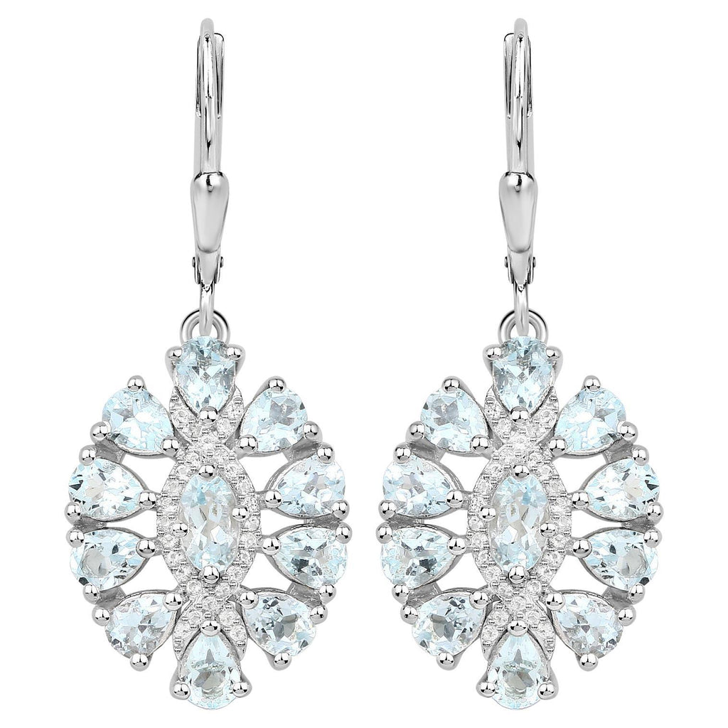 Aquamarine Dangle Earrings White Topaz 2.9 Carats Sterling Silver