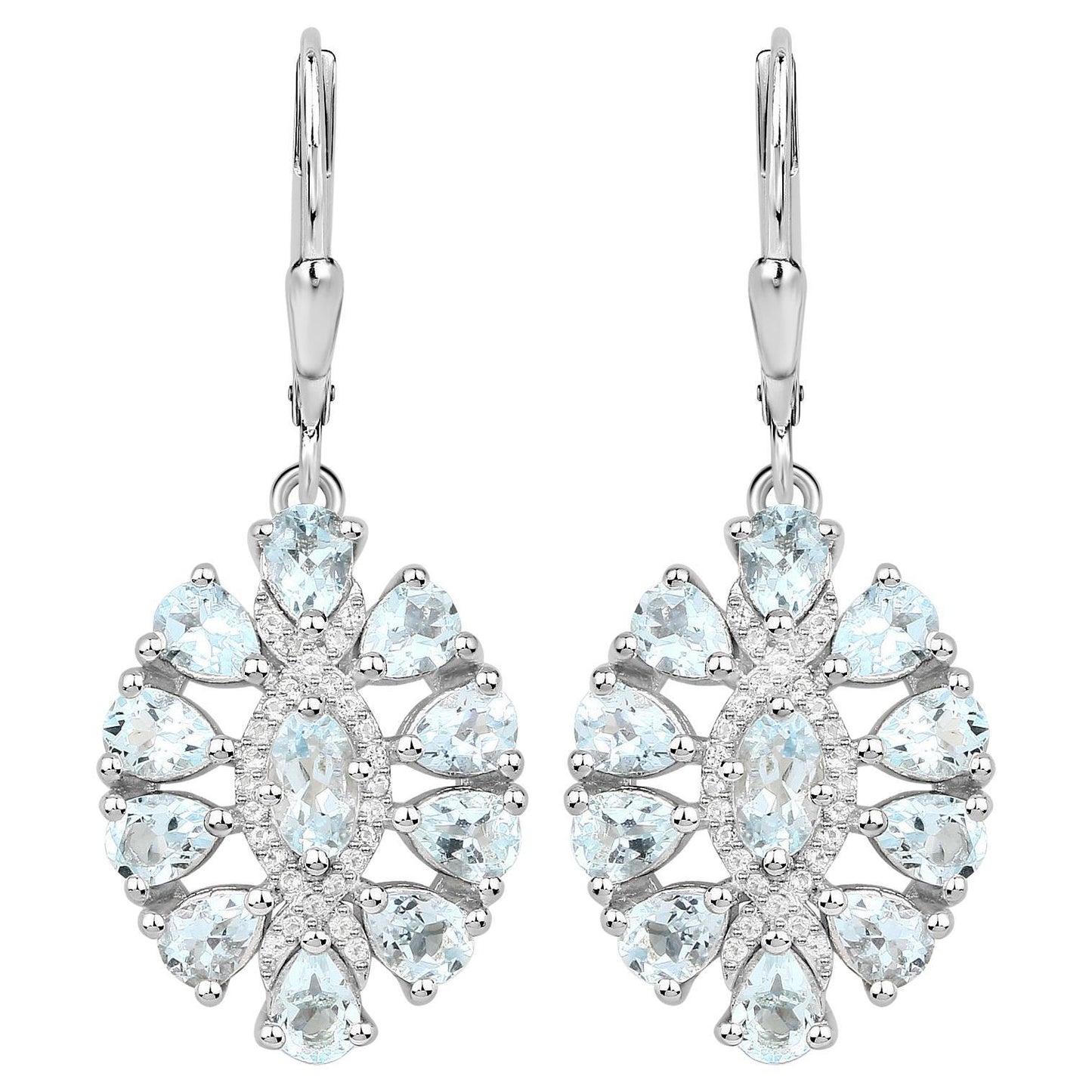 Aquamarine Dangle Earrings White Topaz 2.9 Carats Sterling Silver