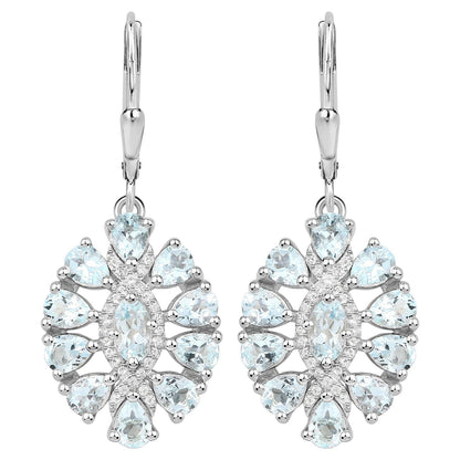 Aquamarine Dangle Earrings White Topaz 2.9 Carats Sterling Silver
