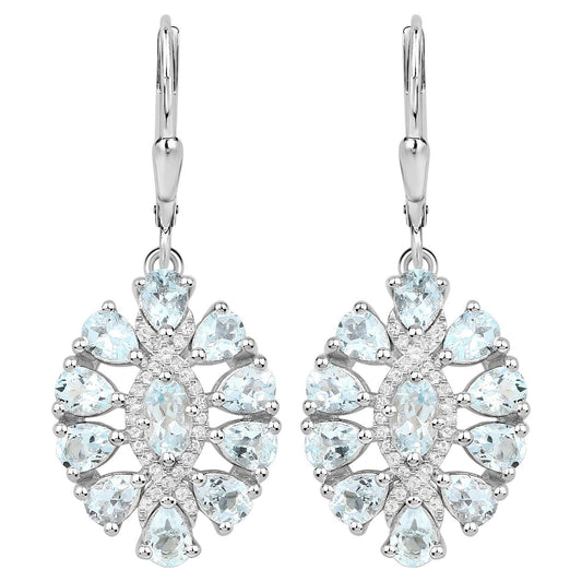 Aquamarine Dangle Earrings White Topaz 2.9 Carats Sterling Silver