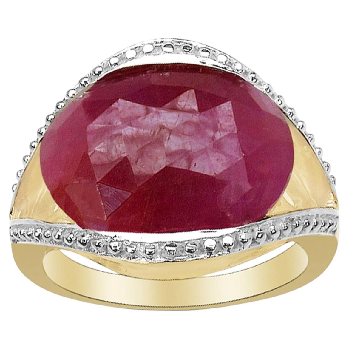 Pink Sapphire Ring With Diamonds 9.27 Carats Gold Plated Silver