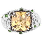 Citrine Ring Chrome Diopside and Champagne Diamonds 3.52 Carats Sterling Silver