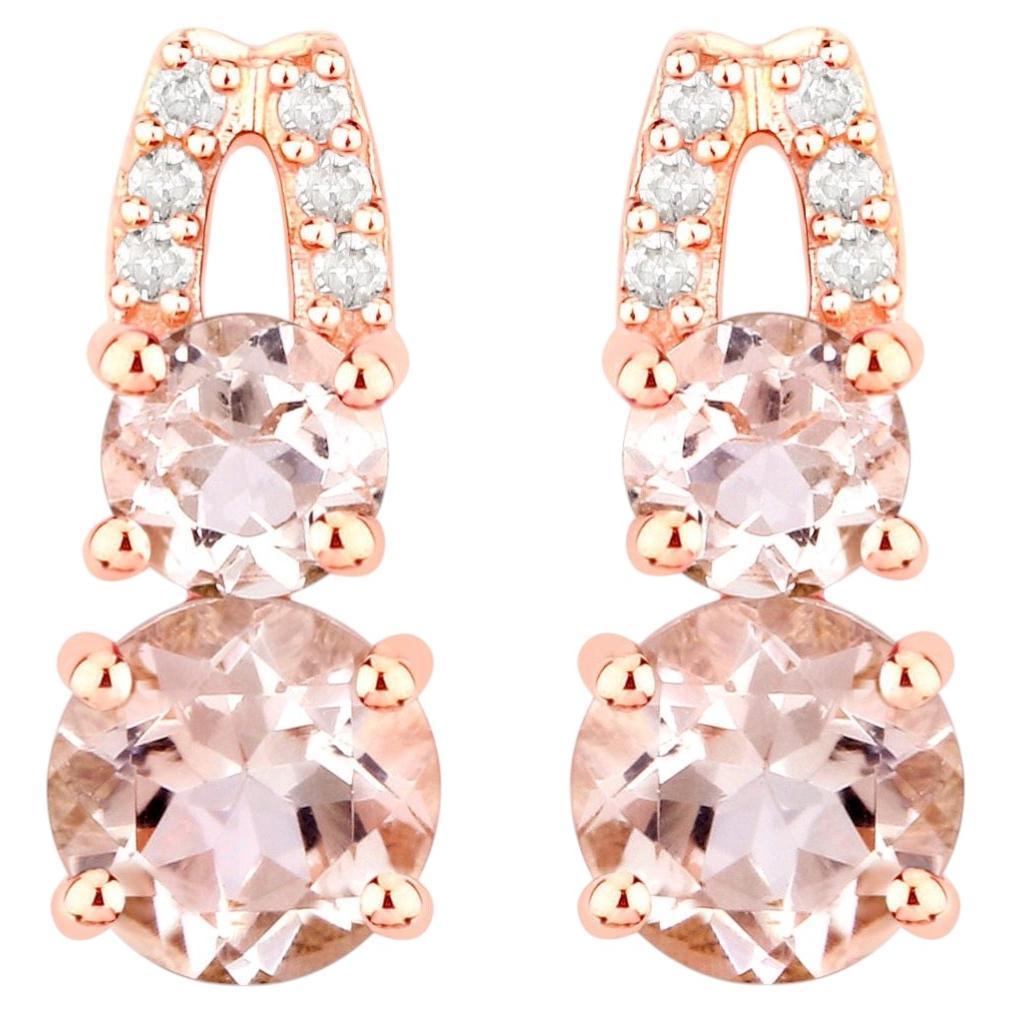 Morganite Earrings With Diamonds 0.62 Carats 14K Rose Gold