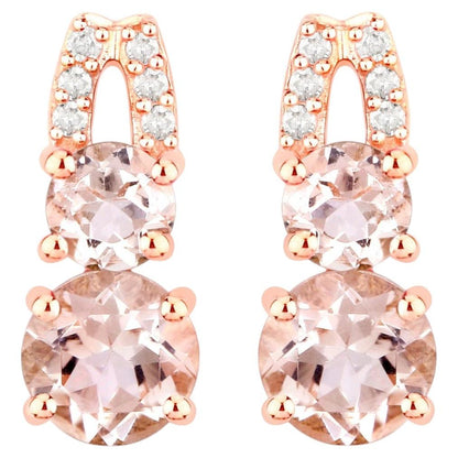 Morganite Earrings With Diamonds 0.62 Carats 14K Rose Gold