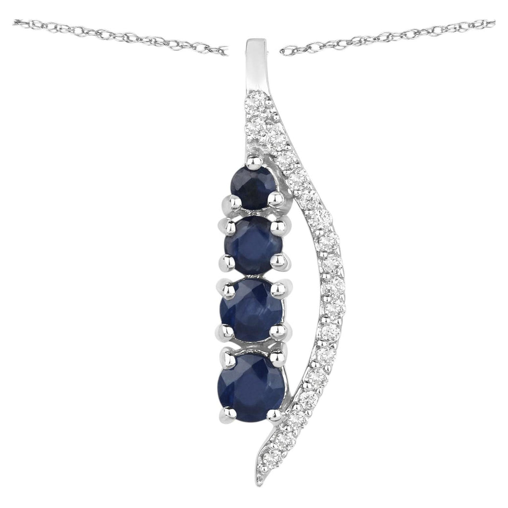 Blue Sapphire Pendant With Diamonds 0.34 Carats 14K White Gold