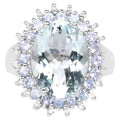 Aquamarine Ring With Tanzanite and White Topaz 5.24 Carats Sterling Silver