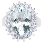 Aquamarine Ring With Tanzanite and White Topaz 5.24 Carats Sterling Silver