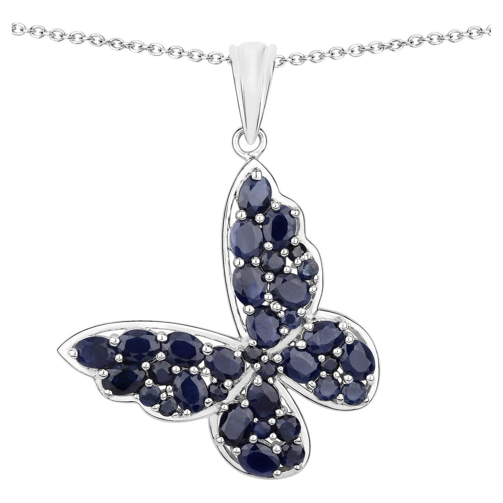 Blue Sapphire Butterfly Pendant 4.32 Carats Sterling Silver