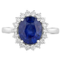 Blue Sapphire Ring With Diamonds 3.46 Carats 18K White Gold