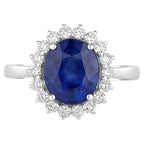 Blue Sapphire Ring With Diamonds 3.46 Carats 18K White Gold